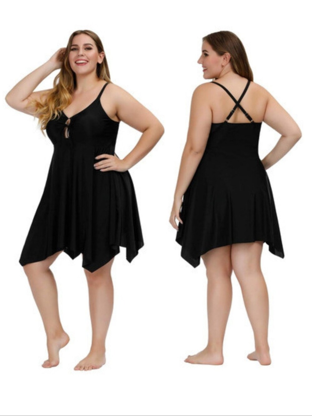 Hanna Nikole 28W Flowy Tankini Top Black 3972-